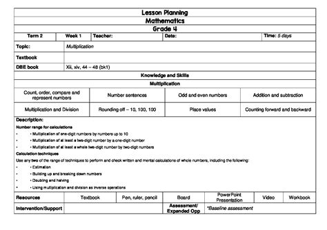 Mathematics Grade 4 Term 2 Lesson Planning Teacha