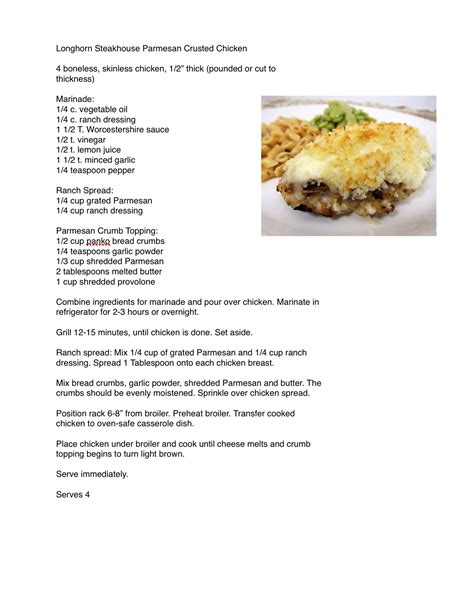 It's easy, simple, and classic. Longhorn stakehouse Parmesan Crusted Chicken | Steakhouse ...