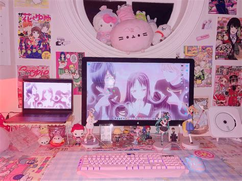 Kawaii Pink Set Up In 2021 Gamer Room Decor Pink Anime Room Gamer Room
