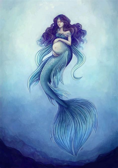 Pregnant Mermaid Digital Painting Sylvia Strijk Mermaid Art