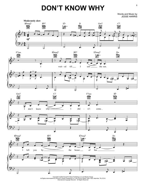 Dont Know Why Sheet Music Norah Jones Piano Vocal And Guitar Chords