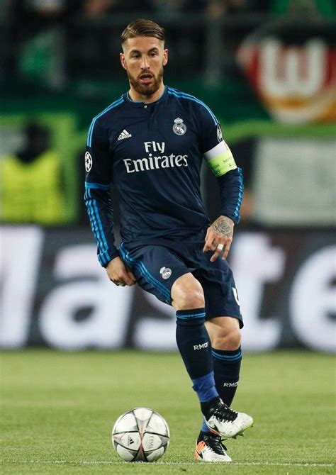 Real Madrids Defender Sergio Ramos Controls The Ball During The Uefa