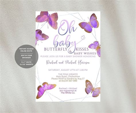 Girl Butterfly Baby Shower Invitation Editable Template Etsy