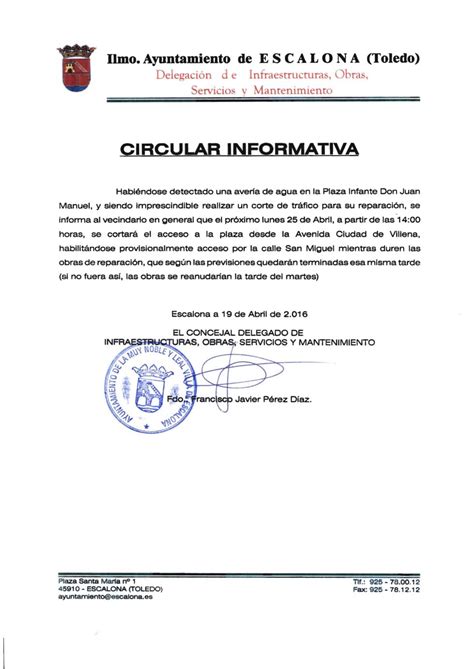 Circular Informativa Ayuntamiento De Escalona