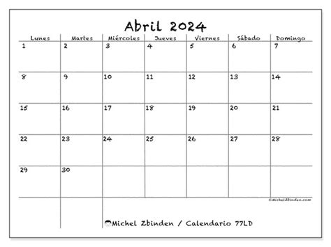 Calendario Abril De 2024 Para Imprimir “77ld” Michel Zbinden Uy