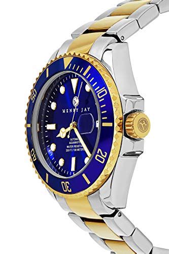 Henry Jay Mens 23k Gold Plated Two Tone Stainless Steel Specialty Aquamaster Professional Dive