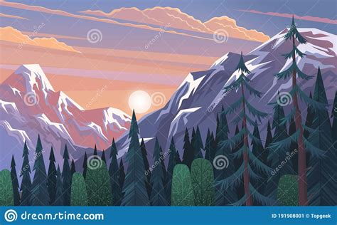 Mountains Landscape Abstract Lilac Sunset Panoramic View Vector