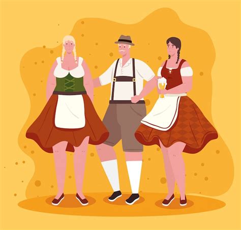 Premium Vector Group People German In National Drees Women And Man In Traditional Bavarian