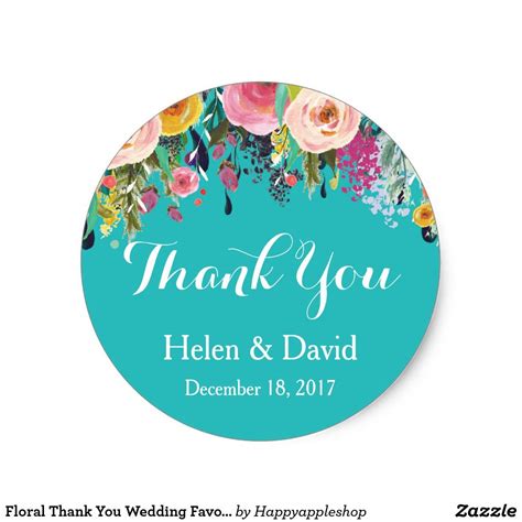 Floral Thank You Wedding Favour Stickers Teal Baby Stickers Wedding