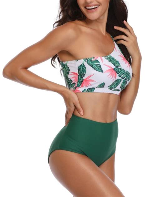 Tropical One Shoulder Top With High Waisted Bikini Set Bikinis High