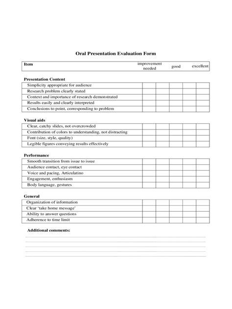 Oral Presentation Evaluation Form 2 Free Templates In Pdf Word