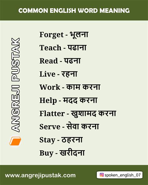 Common English Words Used In Daily Life With Hindi Meaning