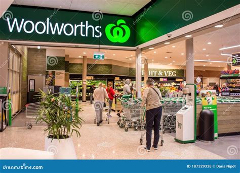 Entrance And Exterior View Of Woolworths Supermarket Customers