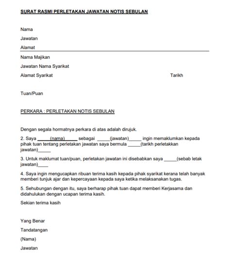 Contoh Surat Perletakan Jawatan Portal Malaysia