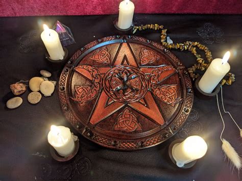 Pentacle Altar 10 Tree Of Life Triple Moon Wooden Magic Pentagram