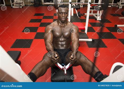 Hunky Muscular Black Bodybuilder Working Out In Stock Image Image Of Chest Bodybuilding 54027835