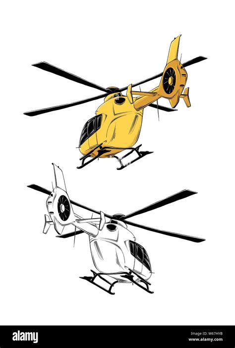 Dibujo Vectorial De Helicóptero En Color Amarillo Aislado Sobre Fondo
