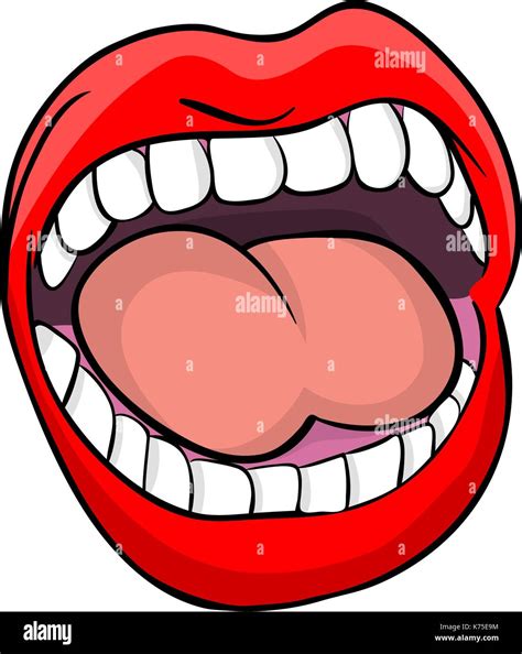 Shouting Lips With Teeth And Tongue Cartoon Vector Symbol Icon Design