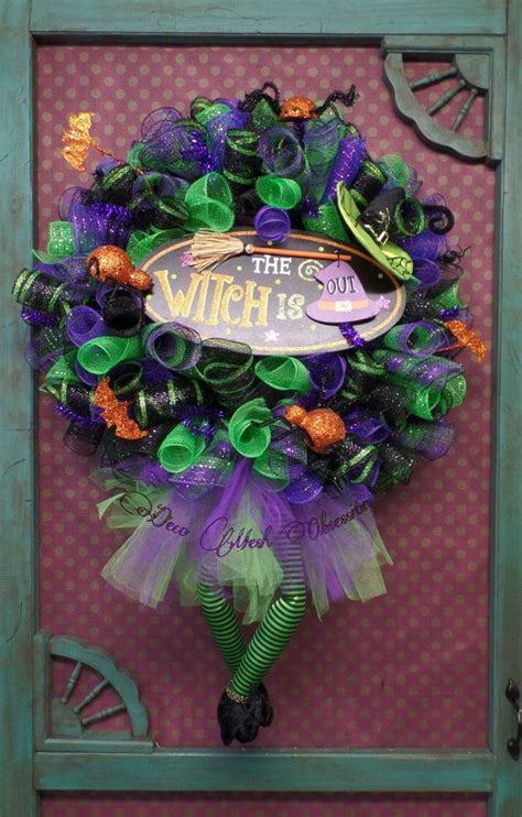 The Witch Is Inout Deco Mesh Wreath Ready To Ship Etsy Deco Mesh
