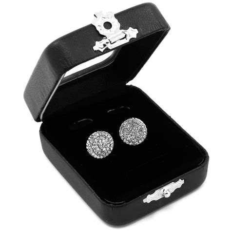 Silver Iced Out Paved Cz Round Screw Back Stud Earrings Black Diamond