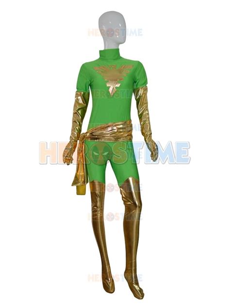 Shiny Metallic Lycra Spandex Green X Men Dark Phoenix Costume Zentai