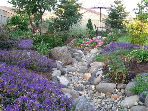 Whimsical Dry Creek Bed Dry Riverbed Landscaping Sloped Backyard