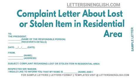 Complaint Letter About Lost Or Stolen Item In Residential Area - Letter