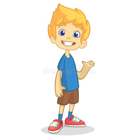 Cute Cartoon Blonde Boy Waving And Smiling Stock Vector Illustration Of Colorful Outlined