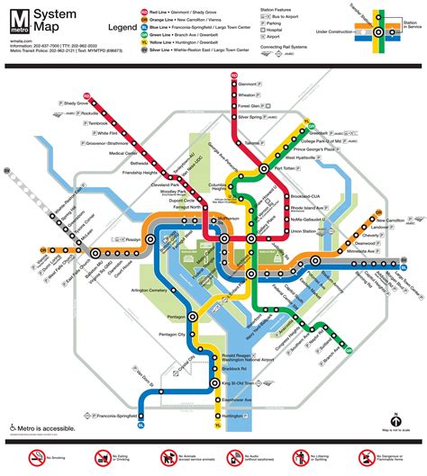 Map Of Washington Dc Metro Metro Lines And Metro Stations Of Washington Dc