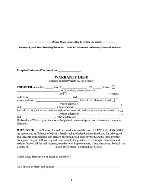 Fill Edit And Print Colorado Warranty Deed For Separate
