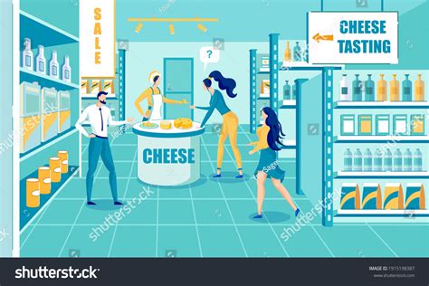 Cheese Production Tasting Process Shop Cartoon Stock Vector Royalty