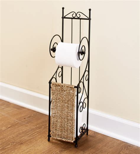 Decorative Metal Toilet Paper Holder Stand With Seagrass 6 Sq X 26