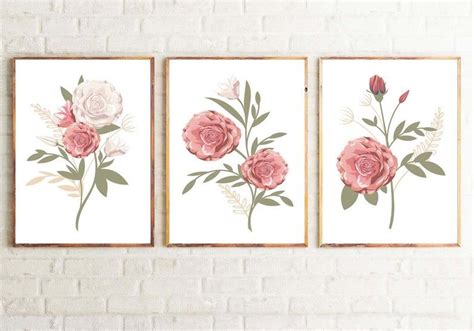Set Of 3 Floral Prints Botanical Wall Art Set Printable Etsy