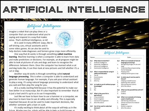 Artificial Intelligence Reading Comprehension Passage and Questions