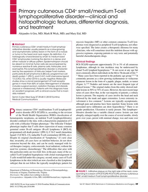 Pdf Primary Cutaneous Cd4 Smallmedium T Cell Lymphoproliferative