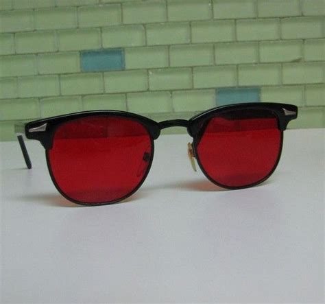 Vintage 80s Red Lens Wire Rim Sunglasses Shades Ray Ban Style Etsy Red Lens Sunglasses Red