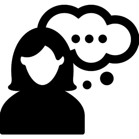 A yellow face with furrowed eyebrows looking upwards with thumb and index finger resting on its chin. Woman thinking - Free people icons