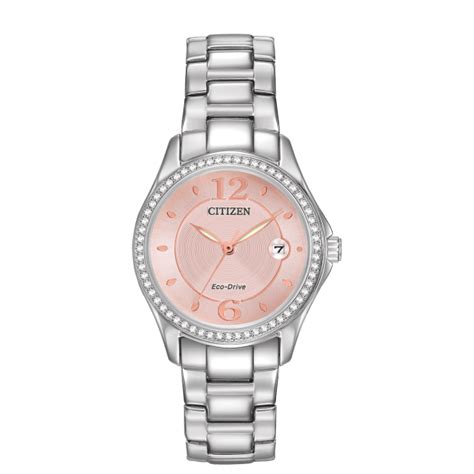citizen ladies eco drive silhouette crystal pink dial silver watch air miles
