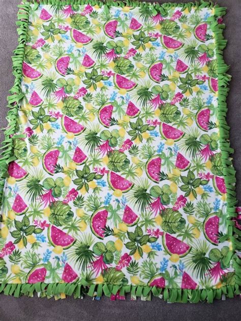 Watermelontropical Foliage Plush Fleece Blanket By Willowvale Etsy Uk