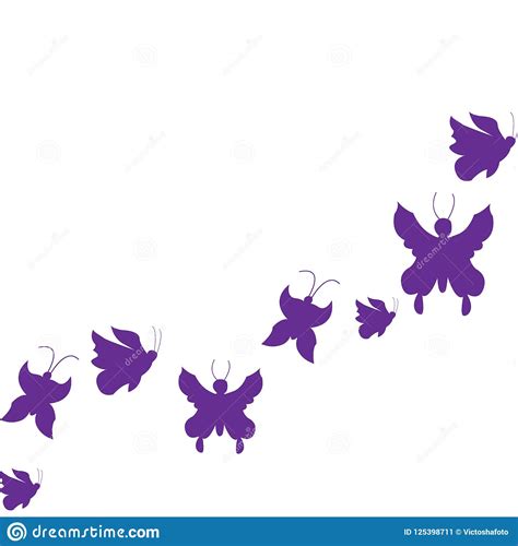 Illustration Silhouettes Of Purple Butterflies White Background Stock
