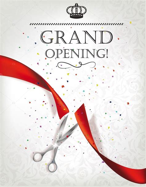 Grand Opening Invitation Card With Scissors And Red Ribbon Stock Vector