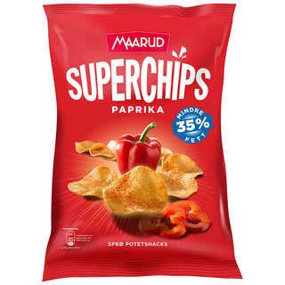 Superchips holiday er lavfettchips med smak av paprika og løk, sett tennene i de tynne flakene og opplev en heftig crunch med 35 % mindre fett enn vanlig chips. Chips - alle produkter | Meny.no