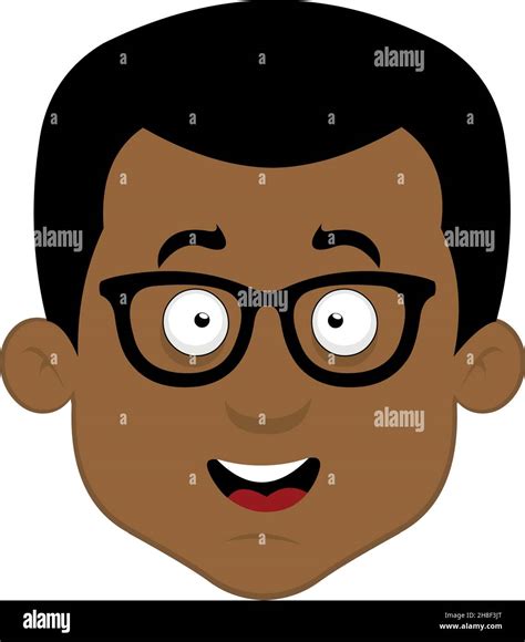 Vector Illustration Of The Face Of A Cartoon African Man With Nerd