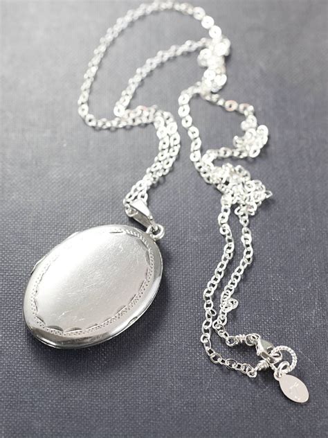 Sterling Silver Locket Necklace Vintage 1930 S Hand Chased Engraved