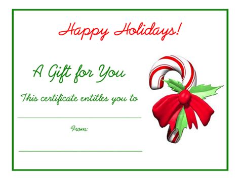 Use templates for gift certificates to create a printable gift certificate, personalized with the recipient's name, gift description, event, and more. Free Holiday Gift Certificates Templates to Print ...