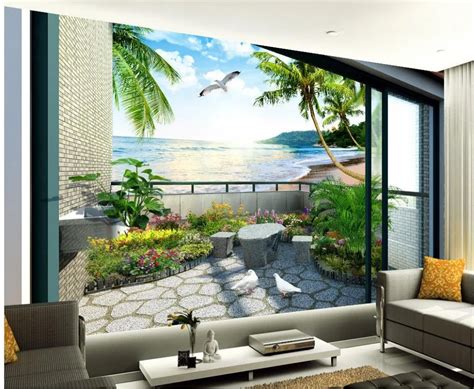 Custom 3d Wallpaper Balcony Garden Sea View Room 3d Stereo Photo