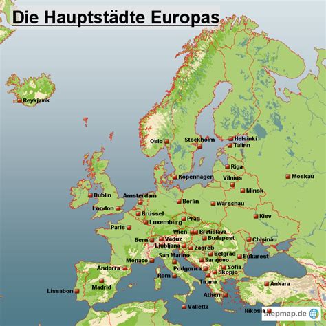 Wir zeigen ihnen die karten vierzehn europäischer länder mit jeweils drei markierungen. Hauptstädte Europas von sanktnapf27 - Landkarte für Europa