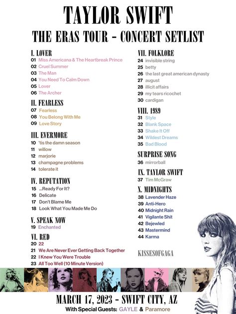 Setlist Taylor Swift Eras Tour - Image to u
