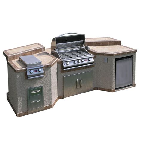 Cal Flame 3 Piece Island With 4 Burner Propane Gas Grill Island And