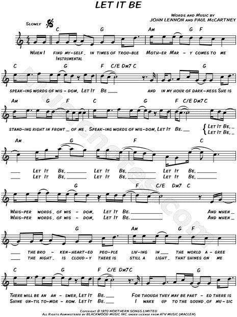 Print And Download Lead Sheets For Let It Be By The Beatles Includes
